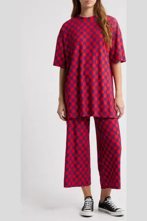Dressed in Lala Lex Ribbed Oversize T-Shirt & High Waist Crop Pants Set in at Nordstrom, Size X-Large