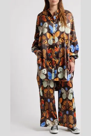 Dressed in Lala Oversize Satin Button-Up Shirt & Wide Leg Pants Set at Nordstrom, Size Large