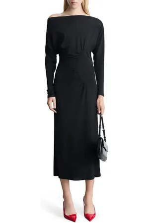 MANGO One-Shoulder Long Sleeve Ruched Dress in at Nordstrom, Size Medium