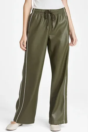 WAYF London Faux Leather Pants in Army Green /Ivory at Nordstrom, Size Medium