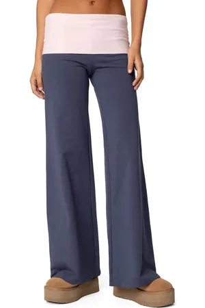 Edikted Foldover Contrast Wide Leg Pants in at Nordstrom, Size X-Small