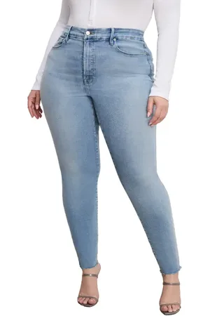 GOOD AMERICAN SoftTech Good Waist Raw Hem High Waist Skinny Jeans in at Nordstrom