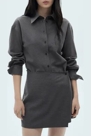 MANGO Pinstripe Long Sleeve Wrap Shirtdress in at Nordstrom, Size 8