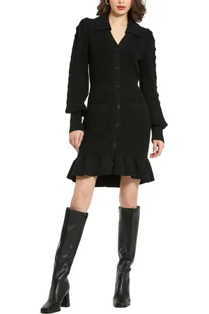 Mac Duggal Long Sleeve Bobble Knit Collared Button Up Dress in at Nordstrom, Size X-Small