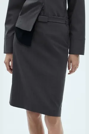 MANGO Belted Pinstripe Stretch Pencil Skirt in at Nordstrom, Size 6