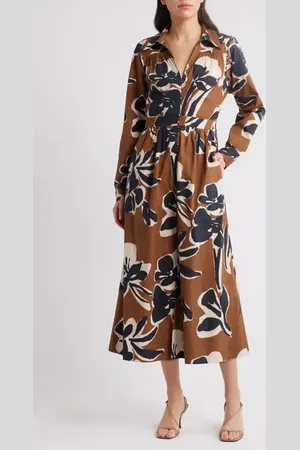 Cleobella Arabella Print Long Sleeve Cotton Poplin Midi Shirtdress in at Nordstrom, Size Medium