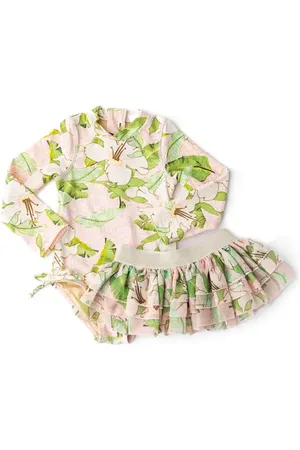Shade Critters Hibiscus Long Sleeve One-Piece Swimsuit & Cover-Up Skirt Set in at Nordstrom, Size 18-24M