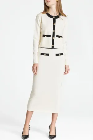 WAYF Catherine Contrast Trim Sweater Midi Skirt in at Nordstrom, Size Small