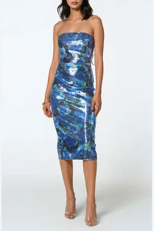 Bebe Floral Sequin Strapless Cocktail Midi Dress in at Nordstrom, Size Large