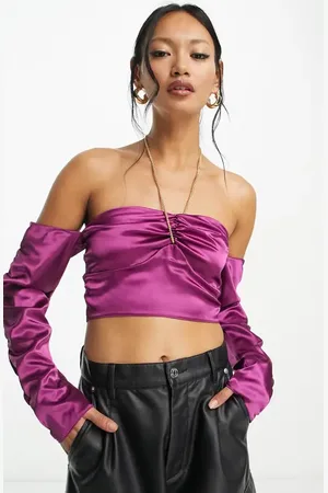 ASOS Chain Detail Satin Halter Crop Top in at Nordstrom, Size 2 Us