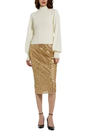 Mac Duggal Ribbed Knit Balloon Sleeve Turtle Neck Sweater in at Nordstrom, Size Large