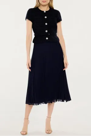 LIKELY Pamela Pleated Mixed Media Midi Dress in at Nordstrom, Size 8