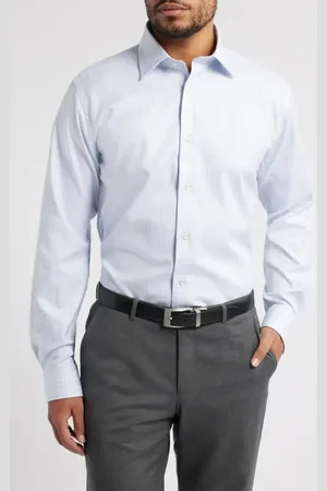 David Donahue Trim Fit Check Cotton Dress Shirt in at Nordstrom, Size 15 - 32