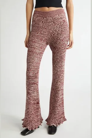 Paco rabanne M??lange Knit Flare Leg Pants in Melange Burgundy /Ecru at Nordstrom, Size Large