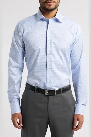 David Donahue Slim Fit Check Cotton Twill Dress Shirt in at Nordstrom, Size 14.5 - 32