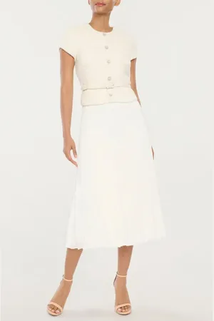 LIKELY Pamela Pleated Mixed Media Midi Dress in at Nordstrom, Size 14