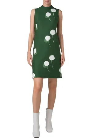 AKRIS Windflower Print Cotton & Silk Blend Mock Neck Dress in at Nordstrom, Size 2