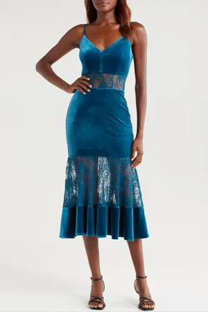 Bebe Velvet & Lace Cocktail Midi Dress in at Nordstrom, Size X-Large