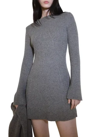 MANGO Long Sleeve Rib Minidress in at Nordstrom, Size 2