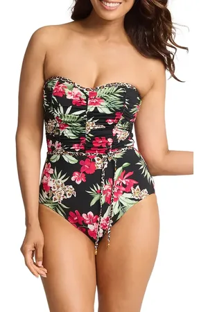 Tommy Bahama Lily Cat Shirred Bandeau One-Piece Swimsuit in at Nordstrom, Size 4