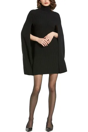Mac Duggal Turtle Neck Knit Cape Mini Dress in at Nordstrom, Size Large