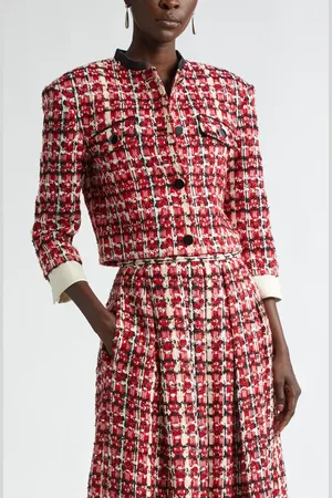 ST. JOHN Plaid Eyelash Tweed Crop Jacket in at Nordstrom, Size 12