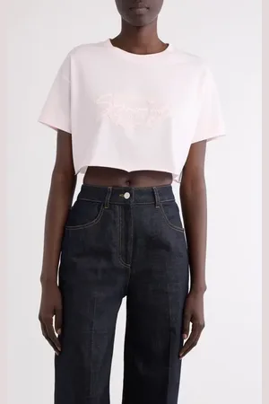 Givenchy Logo Embroidered Crop T-Shirt in at Nordstrom, Size Large
