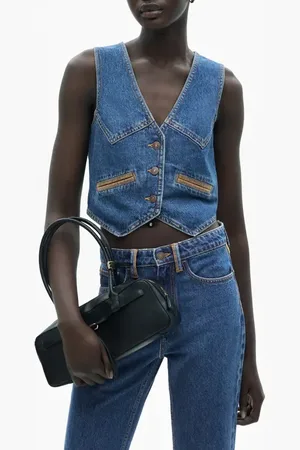 MANGO Faux Suede Contrast Detail Denim Vest in at Nordstrom, Size Medium