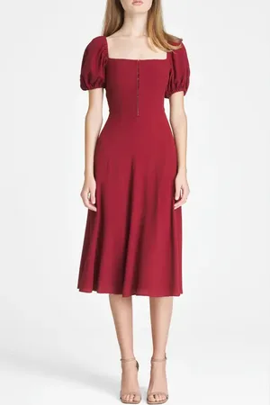 WAYF Leonie Puff Sleeve Midi Dress in at Nordstrom, Size X-Small