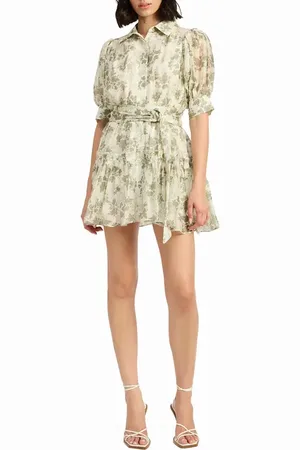 En Saison Mindy Floral Belted Puff Sleeve Shirtdress in at Nordstrom, Size Medium