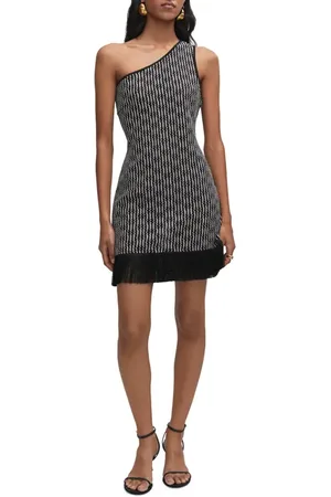 MANGO One-Shoulder Fringe Hem Knit Dress in at Nordstrom, Size 6