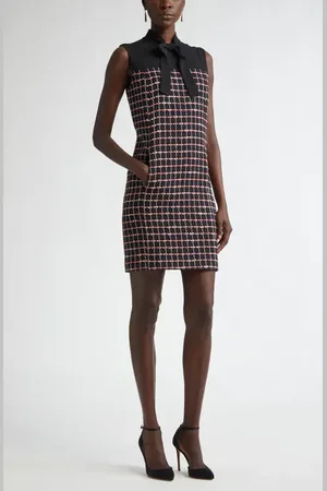 ST. JOHN Windowpane Check Mixed Media Sleeveless Sheath Dress in at Nordstrom, Size 12