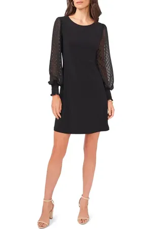 Chaussmoi Mixed Media Clip Dot Long Sleeve Sheath Minidress in at Nordstrom, Size Large