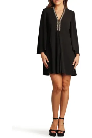 Tadashi Shoji Bead Detail Long Sleeve Swing Dress in at Nordstrom, Size 4