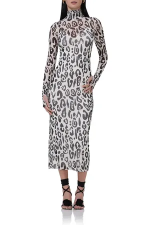 AFRM Shailene Turtleneck Long Sleeve Mesh Dress in at Nordstrom, Size Large