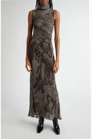 Acne Studios Dumix Gothic Angel Print Cutout Semisheer Mesh Dress in at Nordstrom, Size 8 Us