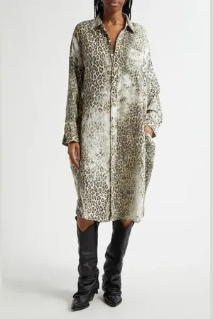 R13 Jumbo Leopard Print Long Sleeve Shirtdress in at Nordstrom, Size X-Small