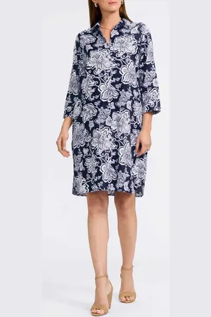 Foxcroft Rocca Floral Print Belted Shirtdress in at Nordstrom, Size X-Large