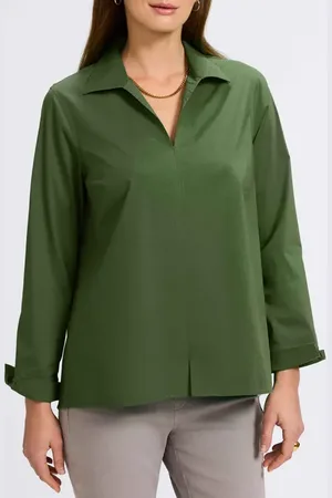 Foxcroft Agnes Split Cuff Popover Blouse in at Nordstrom, Size Small