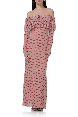 AFRM Dahlia Ruffle Off the Shoulder Long Sleeve Maxi Dress in at Nordstrom, Size X-Small