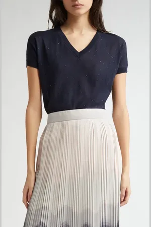 ELEVENTY Sequin Silk & Cotton V-Neck Sweater in at Nordstrom, Size X-Small