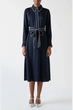 LK Bennett Elise Tie Waist Long Sleeve Maxi Shirtdress in at Nordstrom, Size 12 Us