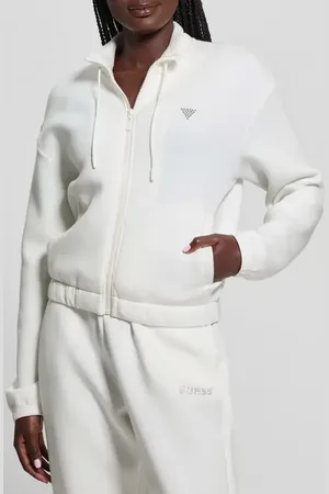 Guess Ceclilia Crystal Logo Scuba Knit Zip Hoodie in at Nordstrom, Size Large