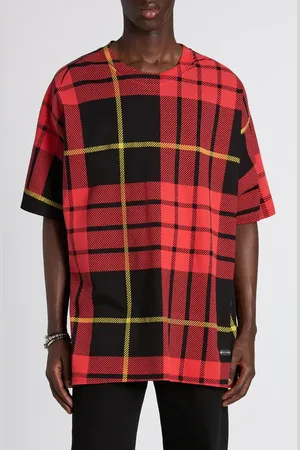 Alexander McQueen Tartan Plaid Cotton T-Shirt in Black /Red at Nordstrom, Size Large