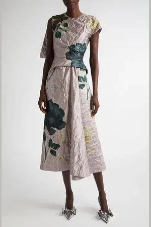 Erdem Floral Print Asymmetric Drape Satin Dress in at Nordstrom, Size 8 Us