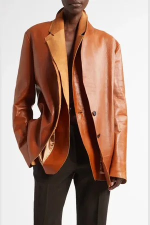 The Row Lysandre Contrast Layers Raw Edge Leather Jacket in at Nordstrom, Size 2