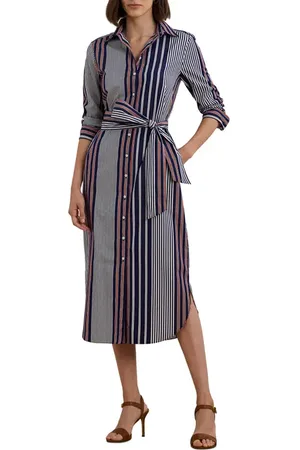 Ralph Lauren Stripe Long Sleeve Cotton Broadcloth Shirtdress in at Nordstrom, Size 12