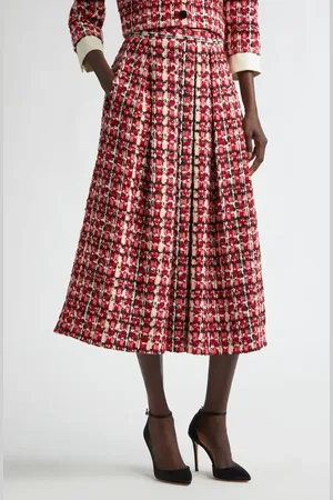 ST. JOHN Plaid Pleated Tweed Skirt in at Nordstrom, Size 10