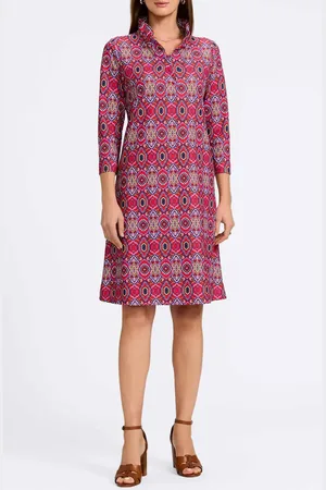 Foxcroft Tammy Tile Print Collared Dress in at Nordstrom, Size Medium