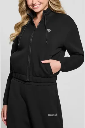 Guess Ceclilia Crystal Logo Scuba Knit Zip Hoodie in at Nordstrom, Size X-Large